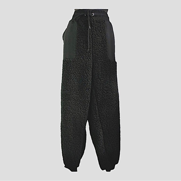 Black sherpa shearling look cozy warm loungewear‎ jogger pants Size XXL new - Picture 8 of 12